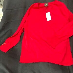 JM Collection Red Long Sleeve Blouse